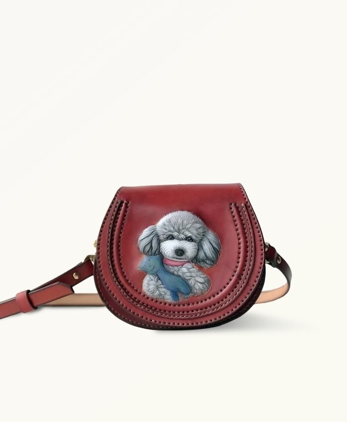 Custom leather saddle bag with pet portrait