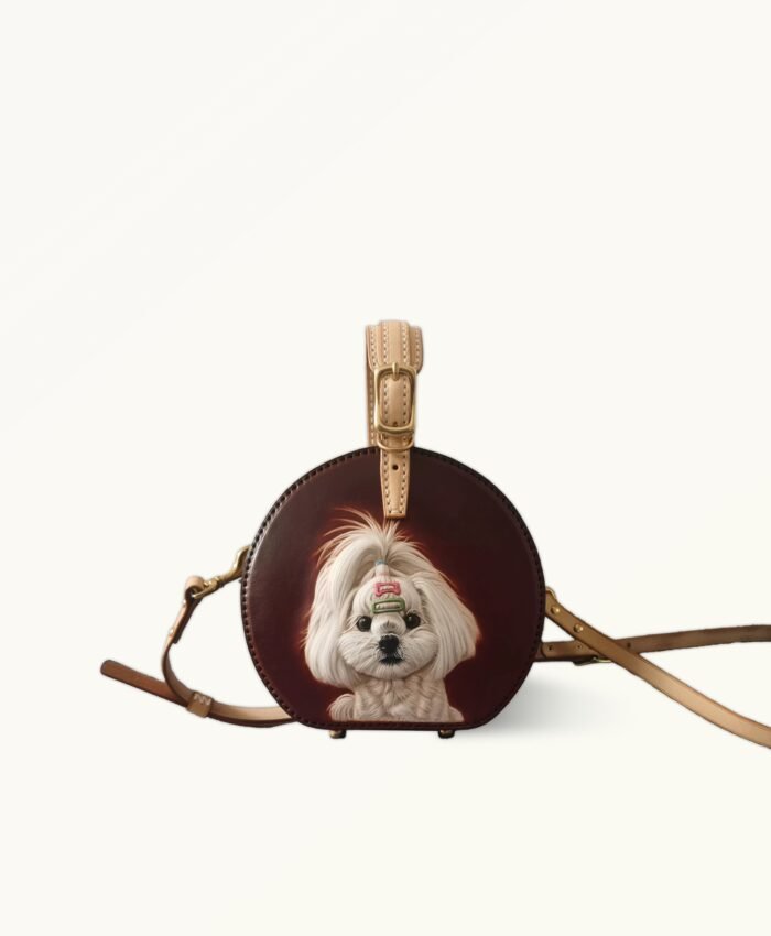 Custom leather circle bag with pet portrait