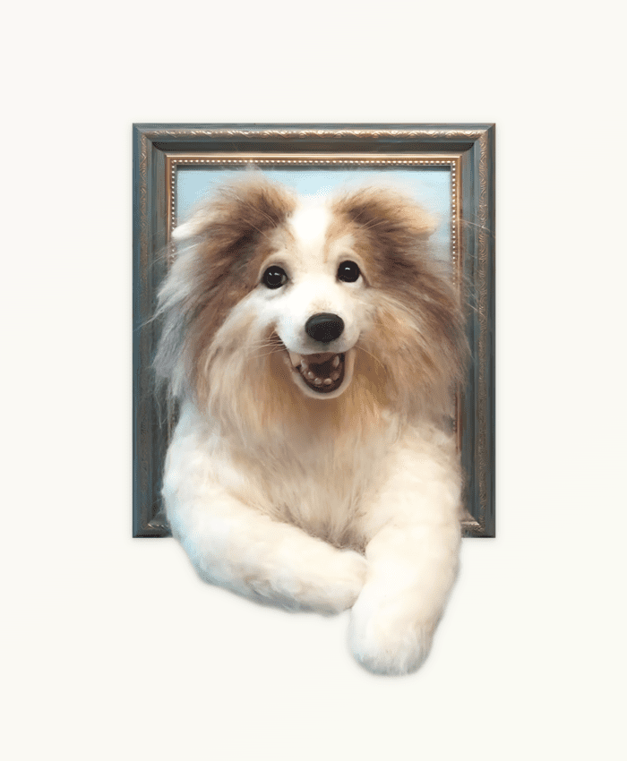 Custom framed felt pet portrait made from wool
